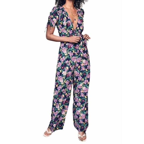 Kate Hudson Happy x Nature First Crush Floral Purple Jumpsuit Size 4 - Picture 1 of 12